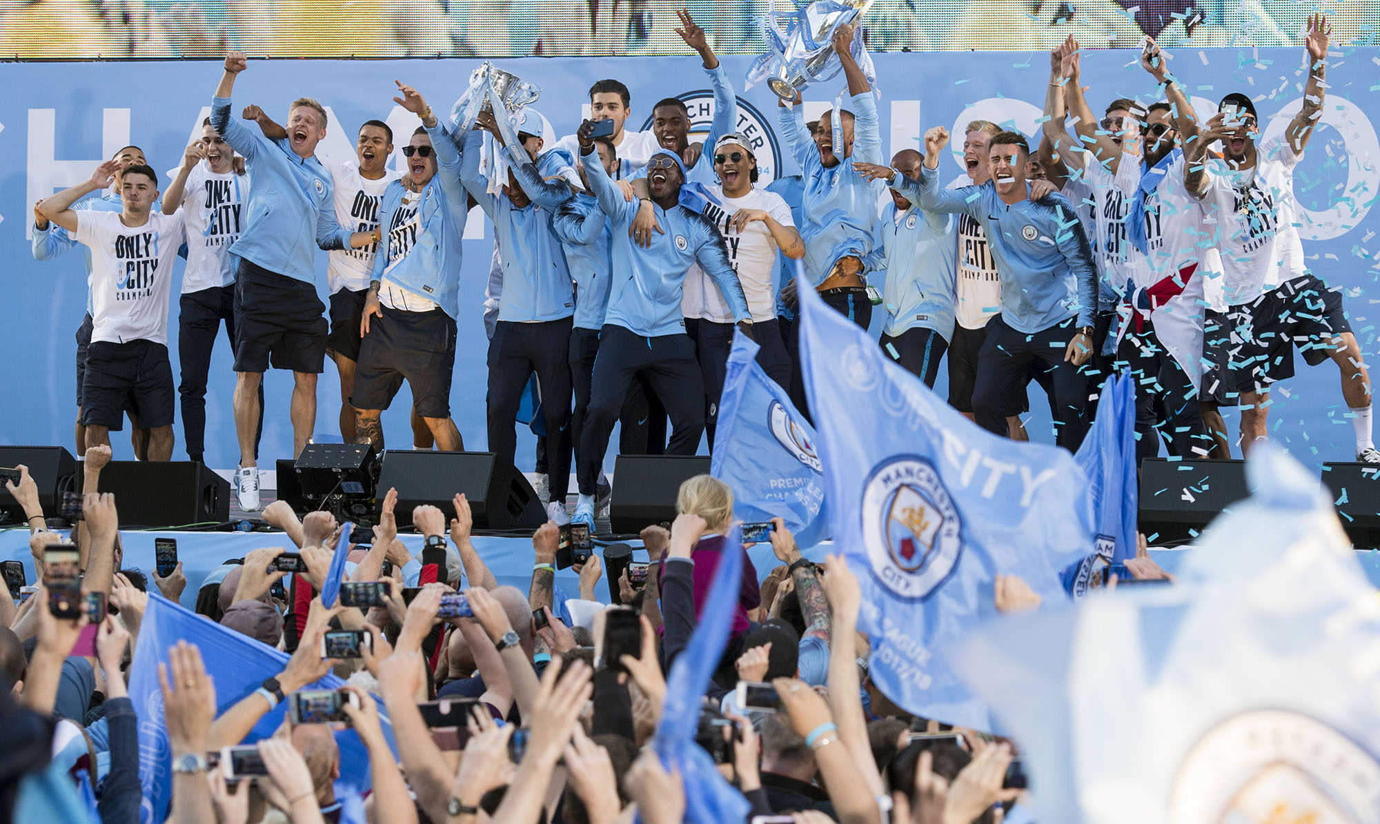 Manchester City Trophy Parade Jon Parker Lee Photographer Image ©Licensed to Manchester Evening News / Jon Parker Lee Manchester City celebrate their historic FA Premier League title win with a trophy parade through the streets of Manchester on Monday 14 May 2018. Picture by Jon Parker Lee